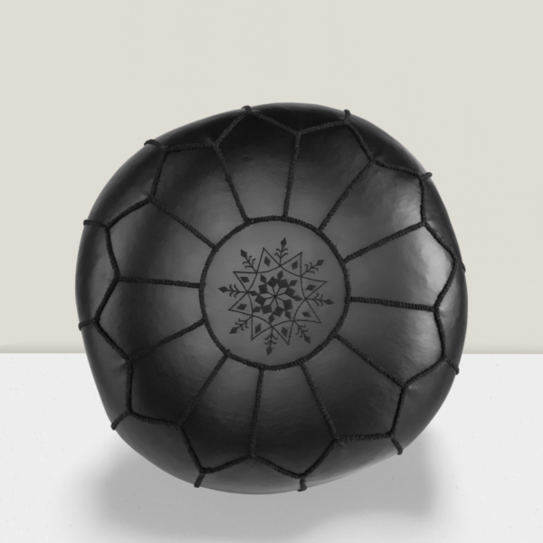 Moroccan Leather Pouf with embroider Stitching - (black)