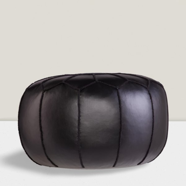 Moroccan Leather Pouf with embroider Stitching - (black) - Image 2