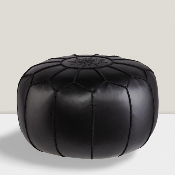 Moroccan Leather Pouf with embroider Stitching - (black) - Image 3