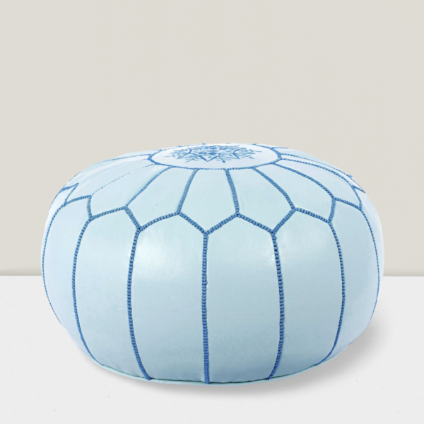 Moroccan Leather pouf with embroidered design - Image 2