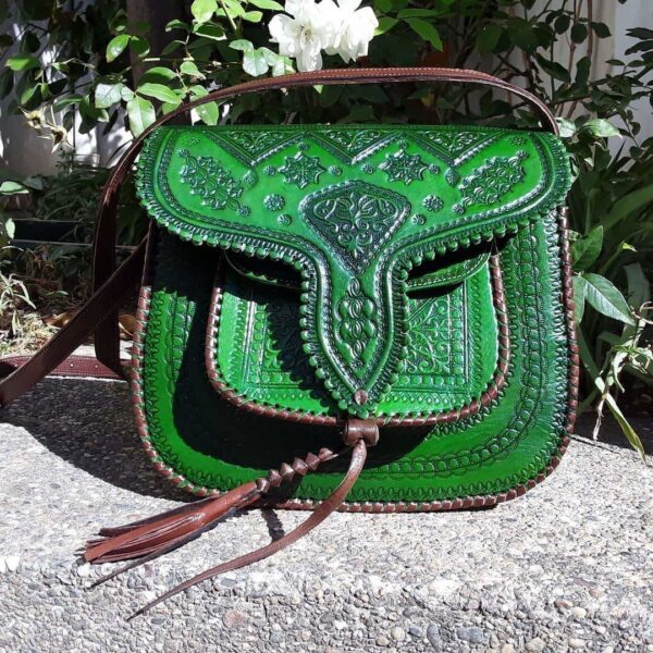 Authentic Moroccan Leather Bag. (green) - Image 2