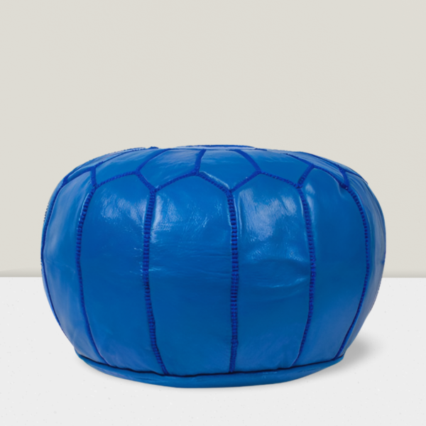 Moroccan Authentic Leather Pouf with embroider Stitching 100% high-quality (blue) - Image 2