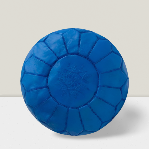 Moroccan Authentic Leather Pouf with embroider Stitching 100% high-quality (blue)