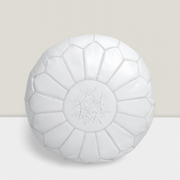 Real Natural Leather White Pouf