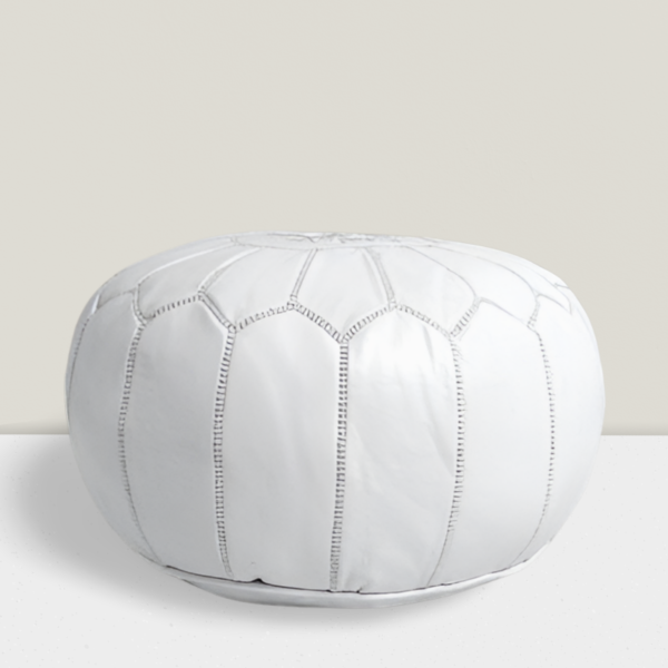 Real Natural Leather White Pouf - Image 4