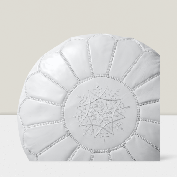 Real Natural Leather White Pouf - Image 2