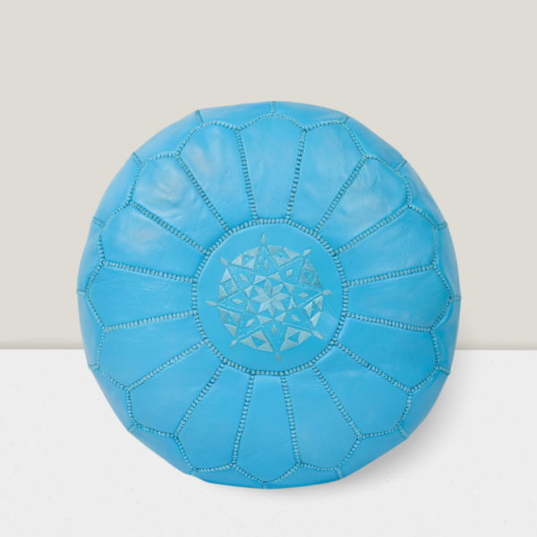 Moroccan Leather Pouf with embroider Stitching (turquoise)